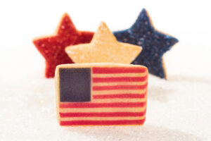 shortbread decorated with the U.S. flag and stars in red, white, and blue