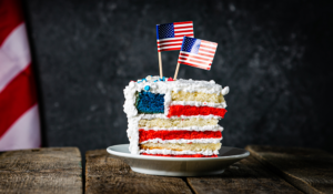 red white and blue layered flag cake