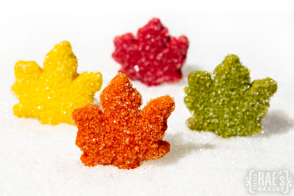 Our Autumn Leaves shortbread cookies are topped with large crystal sugar